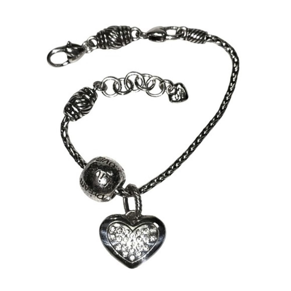 Brighton Silver Plated Charm Bracelet Rhinestone‎ Heart Dream Bead Jewelry